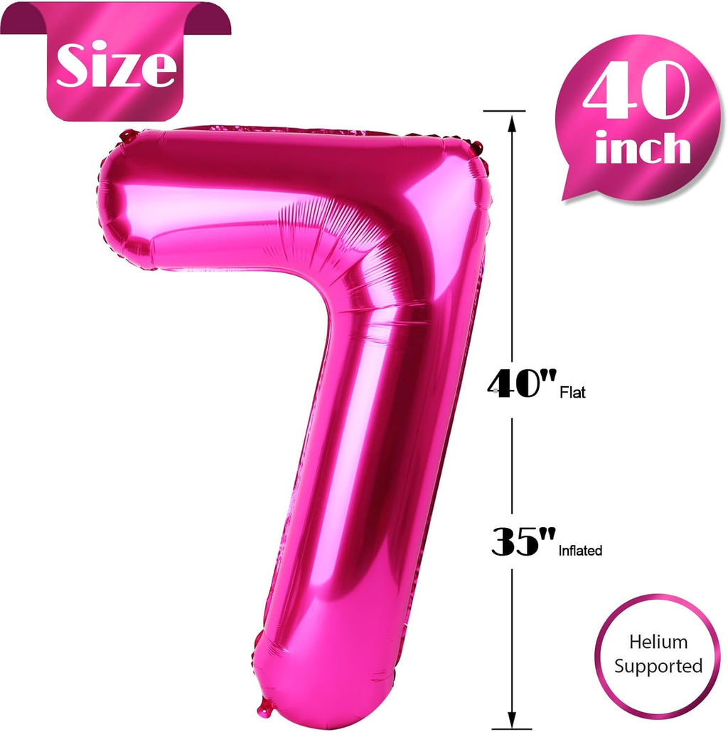 Number 7 Balloon by [Brand Name] - 40 Inch Hot Pink Giant Foil Balloon for 7th Birthday Party Decorations