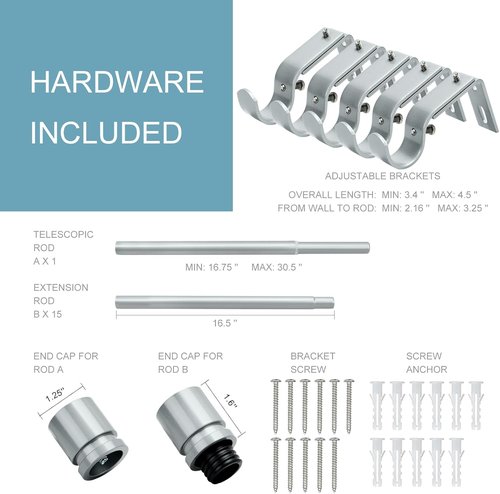 Byondeth Curtain Rod - Adjustable 16 to 240 Inches | 1 Inch Diameter with Aluminum End Cap in Silver Gray