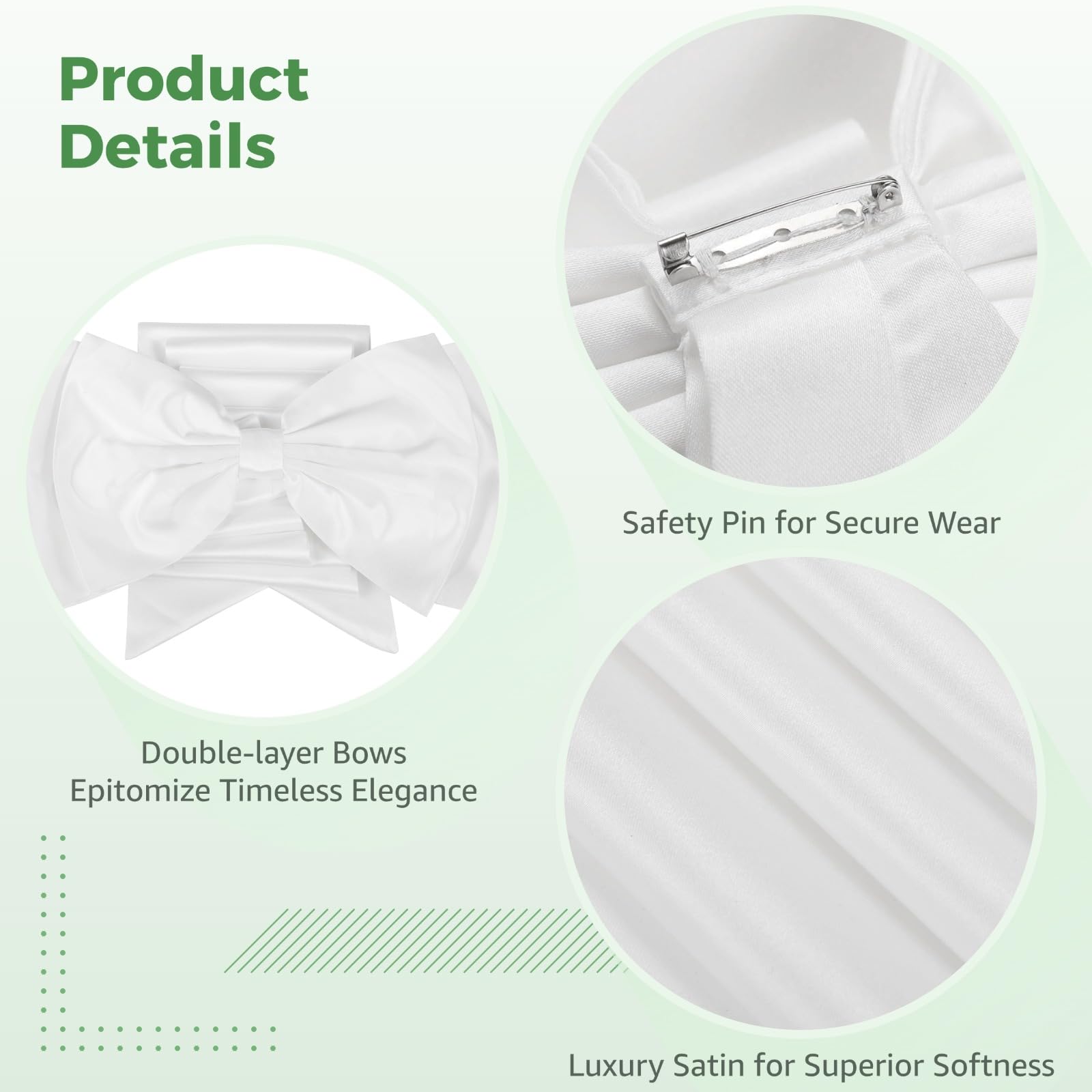 Toyosport Large Satin Bow, 74 in / 188 cm Long Train, Detachable Double Bows for Dress, Wedding Dress Waist Sash Belt, Bridal Gown and Fashion Show Accessories, White