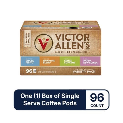 Victor Allen's Coffee Around The World Variety Pack (Brazil Primo, Kenya Supreme, Kona Blend, Papua New Guinea), 96 Count, Single Serve Coffee Pods for Keurig K-Cup Brewers