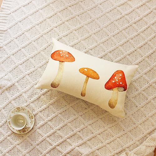 Watercolor Mushroom Throw Pillow Cover 12x20 Inch, Fall Harvest Decor