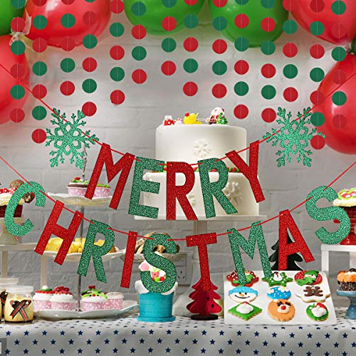 Christmas Banner Garland - Red and Green Merry Christmas Party Decor