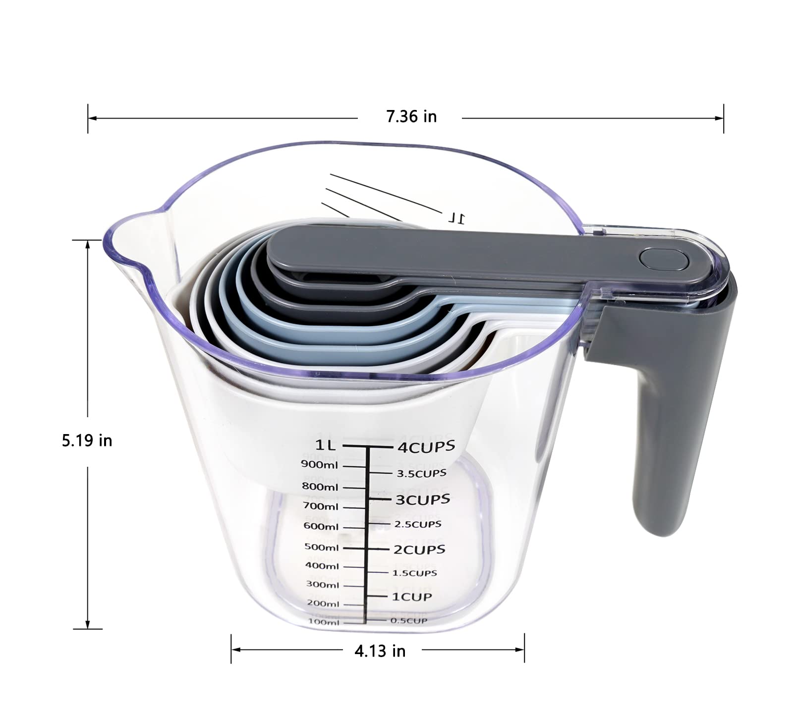 Recogwood 19 Pieces Measuring Cups and Spoons set, Includes 10 Stackable Measuring Cup with Lid and 9 Magnetic Measuring Spoons, Tablespoon for Liquid and Dry, BPA Free, Dishwasher Safe (Black)