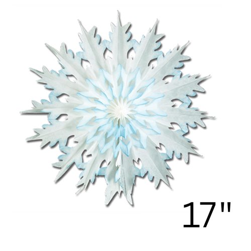 Beistle Dip-Dyed Snowflakes – 12-Pack Large Tissue Hanging Decorations with Attached Cord, Wintry Blue-and-White Holiday Décor for Parties, Christmas Events, Winter Wonderland Seasonal Displays, 17"