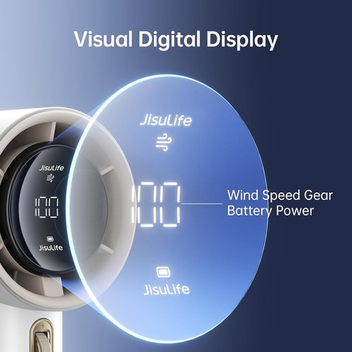 JISULIFE Portable Handheld Fan - Adjustable Speed & 3600mAh Rechargeable Battery | Ideal for Travel & Outdoor Use - White
