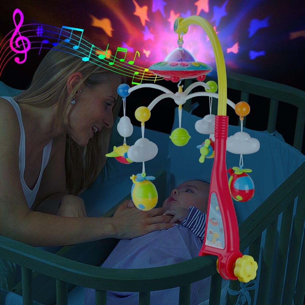 Mini Tudou Musical Baby Crib Mobile - Lights, Music & Star Projector | Remote Control with 108 Melodies