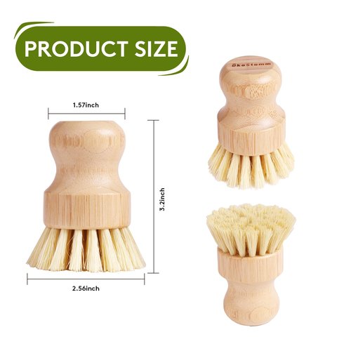 ÖkoStamm 4 Pack Bamboo Dish Brush, Dish Scrubber Brush with Sisal Bristle, Natural Scrub Brush for Kitchen Cleaning Dishes, Pots, Pans, Bottles, Vegetables