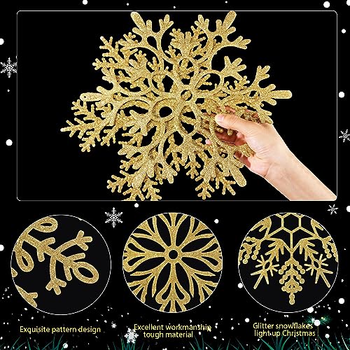 Gold Glitter Snowflake Ornaments Set - 24 Large 12" Plastic Winter Christmas Decorations