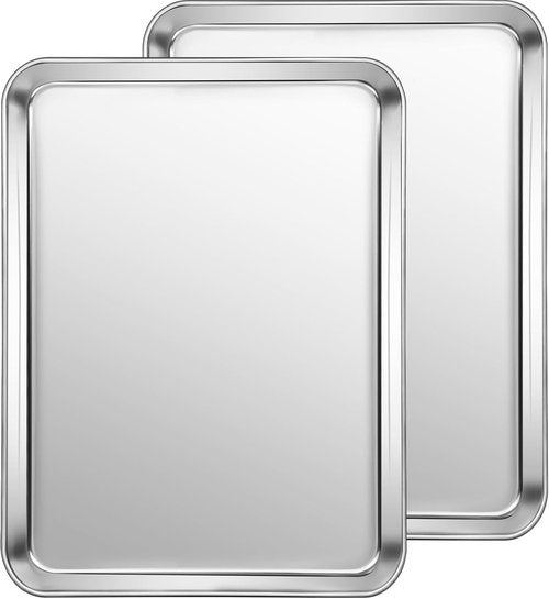 CEKEE Stainless Steel Baking Sheets - Heavy Duty 2-Piece Set | Easy Clean, 12.59 x 9.84 x 1 Inch