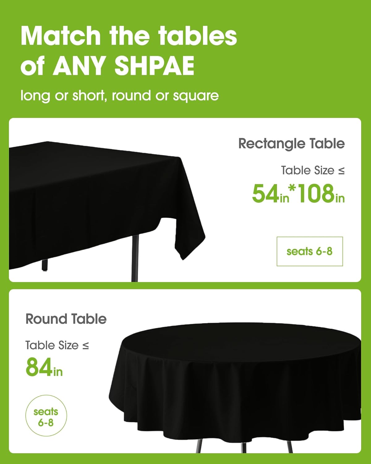 Pureegg Disposable Plastic Table Cloths - 84'' Round, Leakproof & Sturdy for Graduation Party | 8 Pack, Black