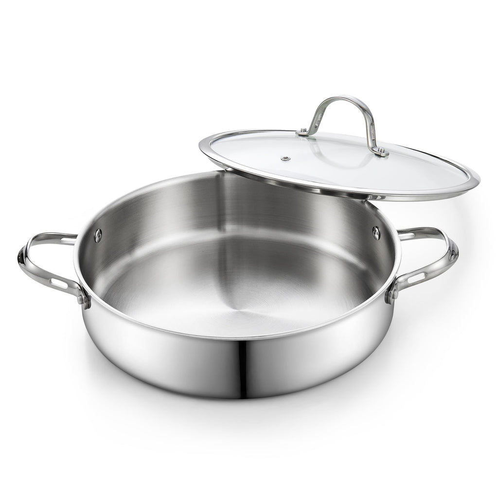 Cooks Standard Multi-Ply Clad 5.5 Quart Stainless Steel Sauté Pan, 12 Inch Deep Frying Pan Skillet with Lid, Induction-Ready Cooking Pan with Two Side Handles, Dishwasher & Oven Safe