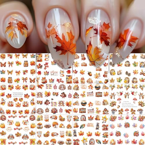IDDFEVE Thanksgiving Nail Decals Water Transfer Turkey Leaf 12 Sheets