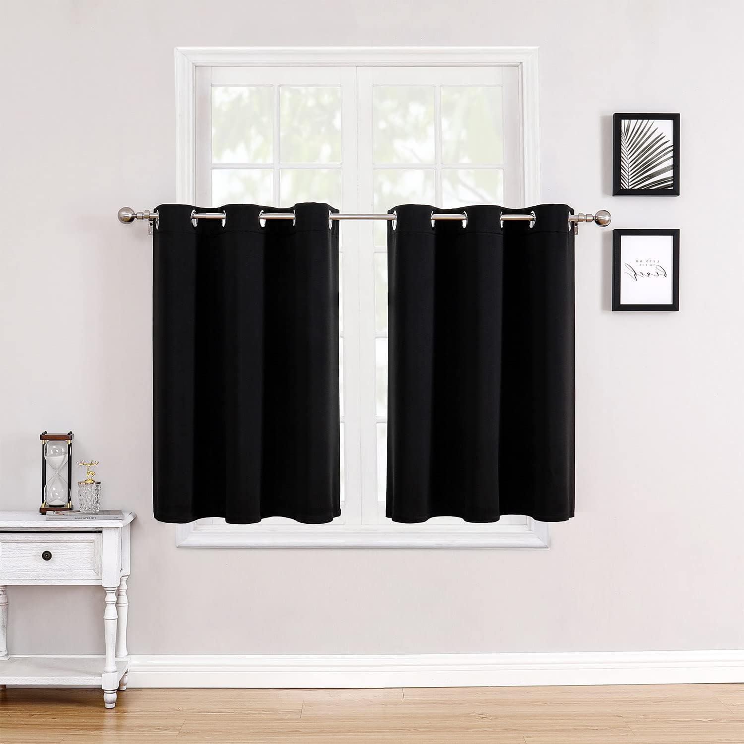 ChrisDowa Small Window Curtains - Grommet Thermal Insulated Room Darkening Panels (Black, 34 x 36 Inch)
