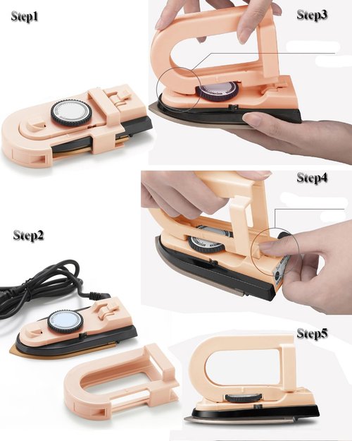 Dual Voltage Travel Iron - Mini 3-Temp Steamless Dry Iron with Non-Stick Soleplate | Ultra-Lightweight 0.8lb (Pink)