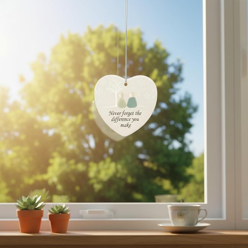 Friend Ornament - Double-Sided 3.5" Acrylic Heart with Never Forget the Difference You Make Quote