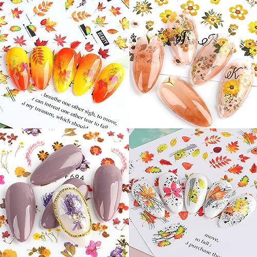 Vezocim Fall Maple Leaf Nail Art Stickers 3D Self-Adhesive Decals 9 Sheets