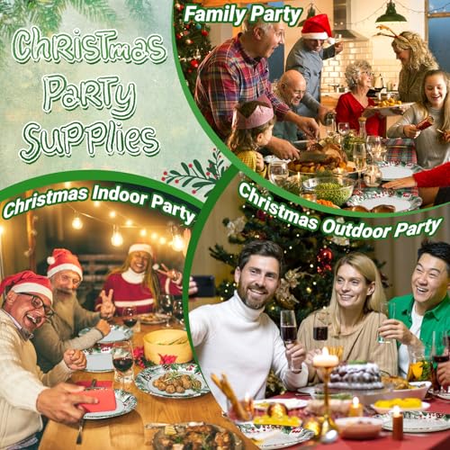 Heavy Duty Christmas Paper Plates 12x10 Inch – Disposable Holiday Dinnerware, Pack of 50