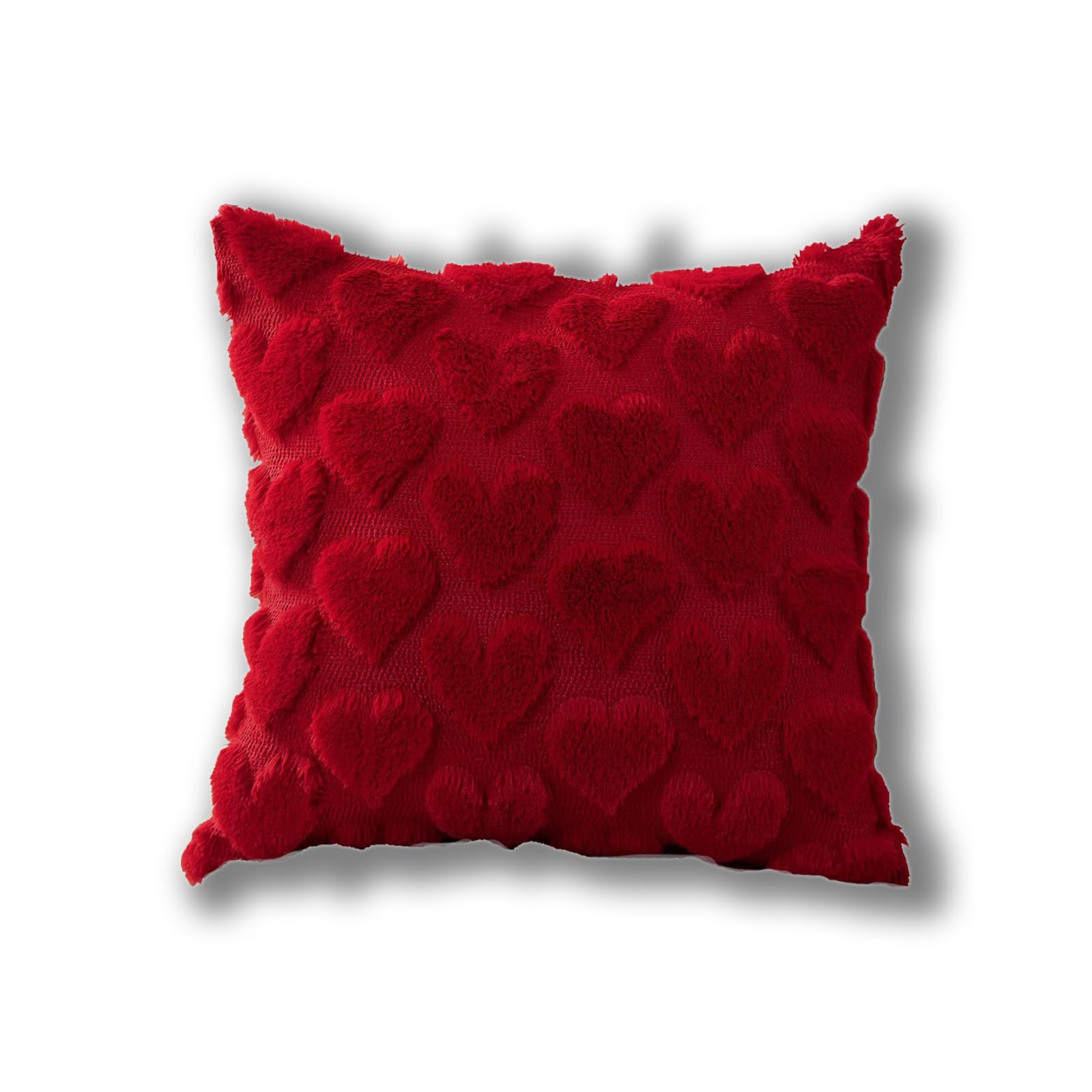 Valentines Day Red Heart Soft Plush Love Heart Pillow Covers Room Decor Cute Faux Fur Soft Preppy Stuff Gift Fluffy Plush Pillow Covers For Bed Sofa Couch (18 X 18 Inch,Red)