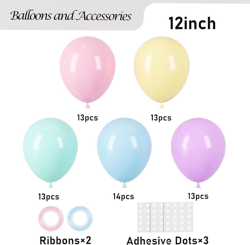 Voircoloria Pastel Balloons - 66 Pack 12-Inch Macaron Latex Balloons for Celebrations & Parties