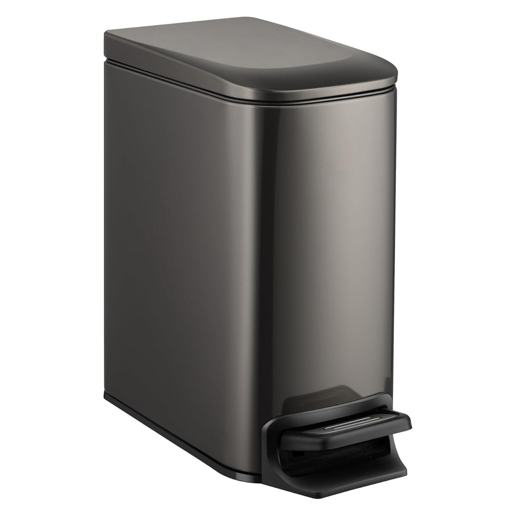 TIPGO Slim Bathroom Trash Can - 6 Liter Stainless Steel Garbage Can with Soft Close Lid | Black Gold