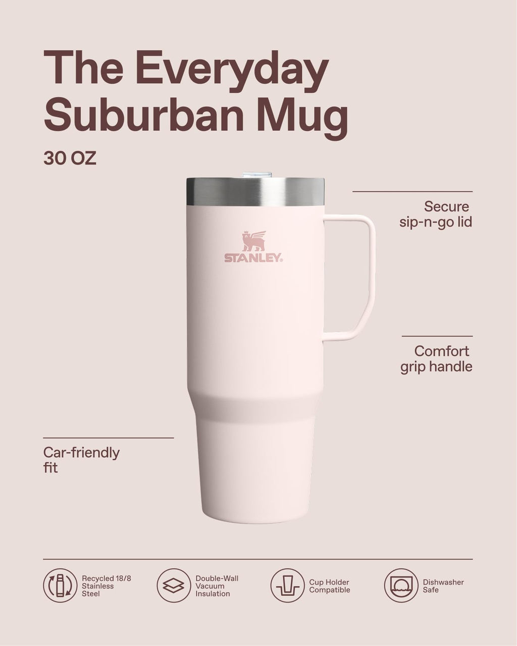 STANLEY The Everyday Suburban Mug | 30 oz | Drink Through Lid | Cup for Coffee, Tea and Drinks | Insulated Stainless Steel Coffee Mug | BPA-Free | Dried Pine