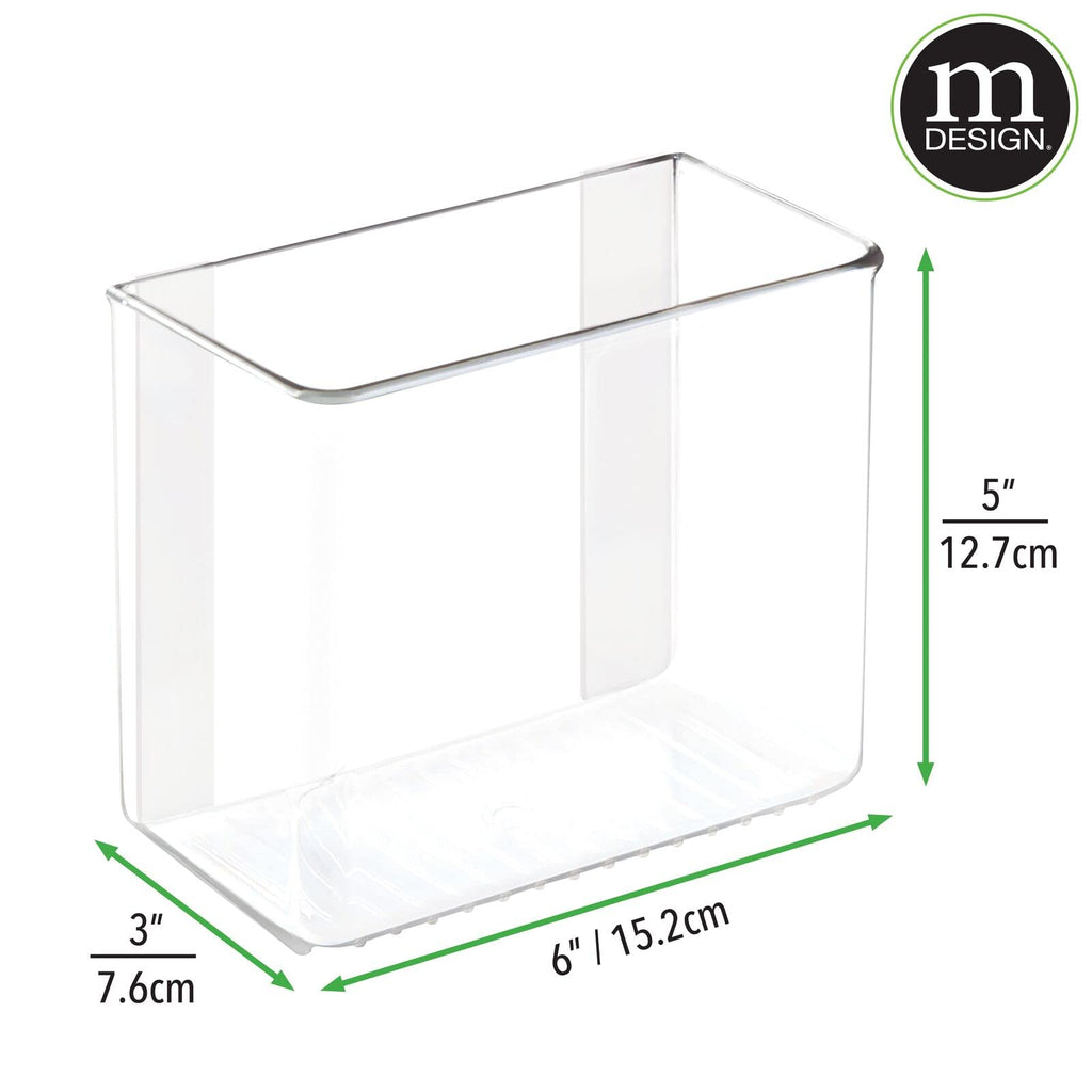 mDesign Plastic Adhesive Wall Mount Storage Organizer Container for Bathroom, Shower, Vanity Cosmetic Organization - Hold Shampoo, Conditioner, Vitamins, 6" Wide, Poppon Collection, 2 Pack, Clear