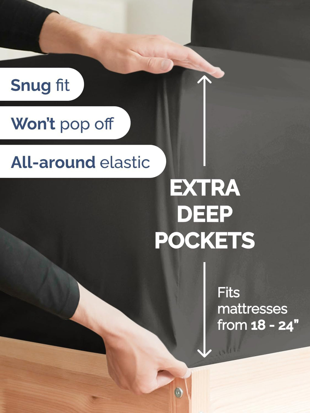 Skiennix Extra Deep Queen Sheet Set - 6 Piece Breathable Cooling Bedding - Soft Wrinkle-Free Charcoal