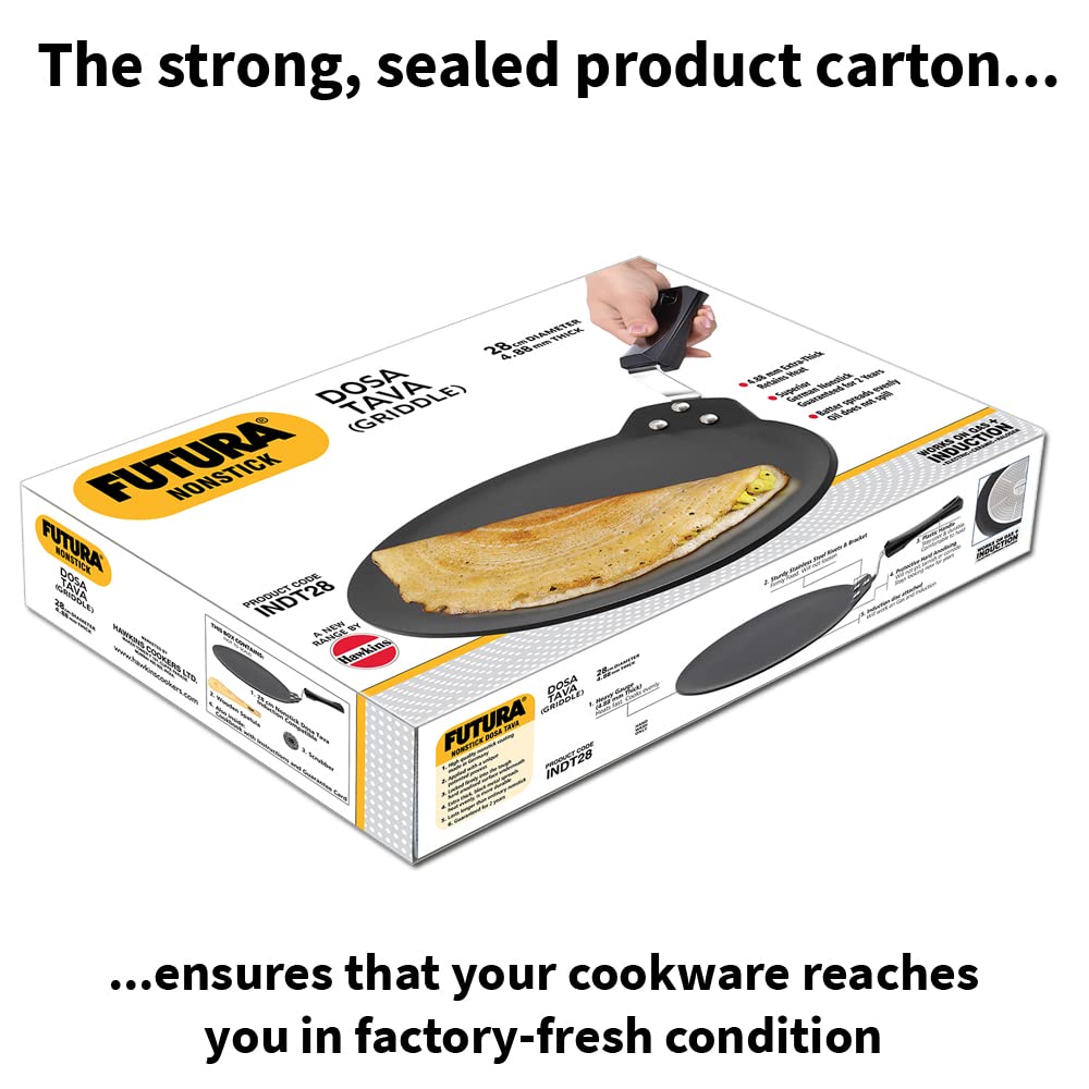 HAWKINS Futura 28 cm Dosa Tava, Non Stick Dosa Tawa, Induction Dosa Tawa, Black (INDT28)
