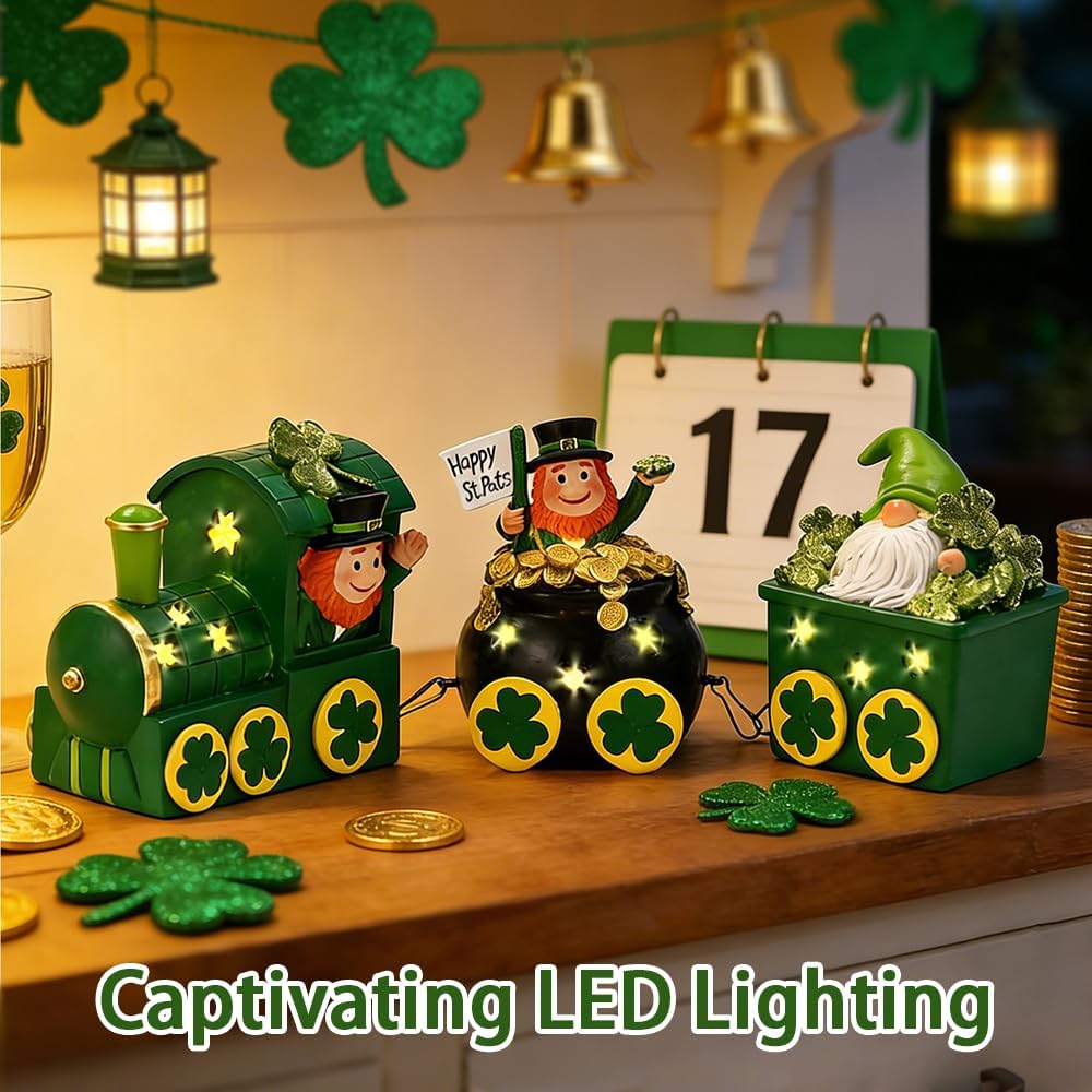 St. Patrick's Day Decorations - Lighted Leprechaun Train Centerpiece for Home & Dining Room