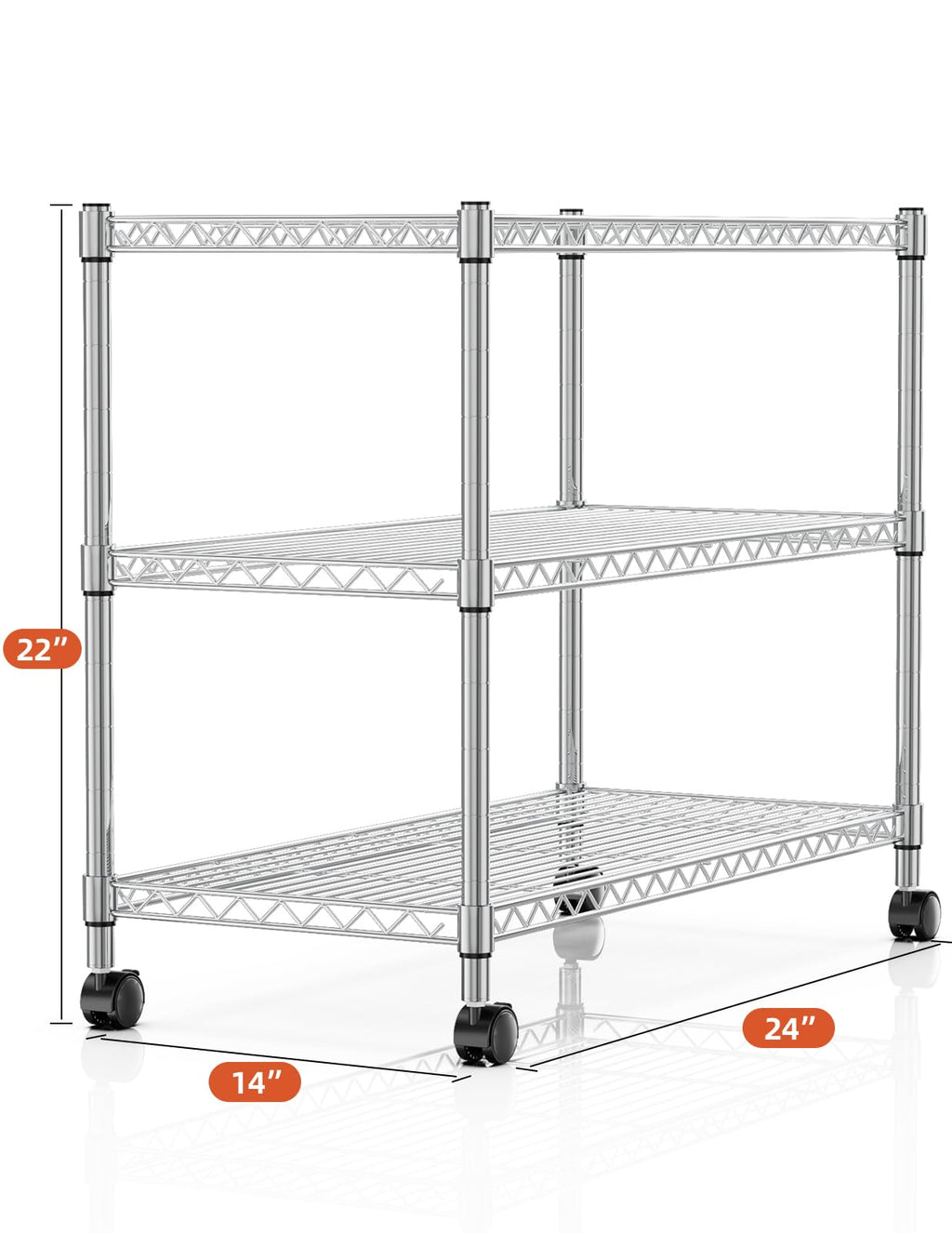 Simple Deluxe Heavy Duty 3-Tier Storage Shelves 750Lb Capacity, 24.02" D x 13.78" W x 29.92" H Adjustable Shelving Unit with Wheels, Chrome