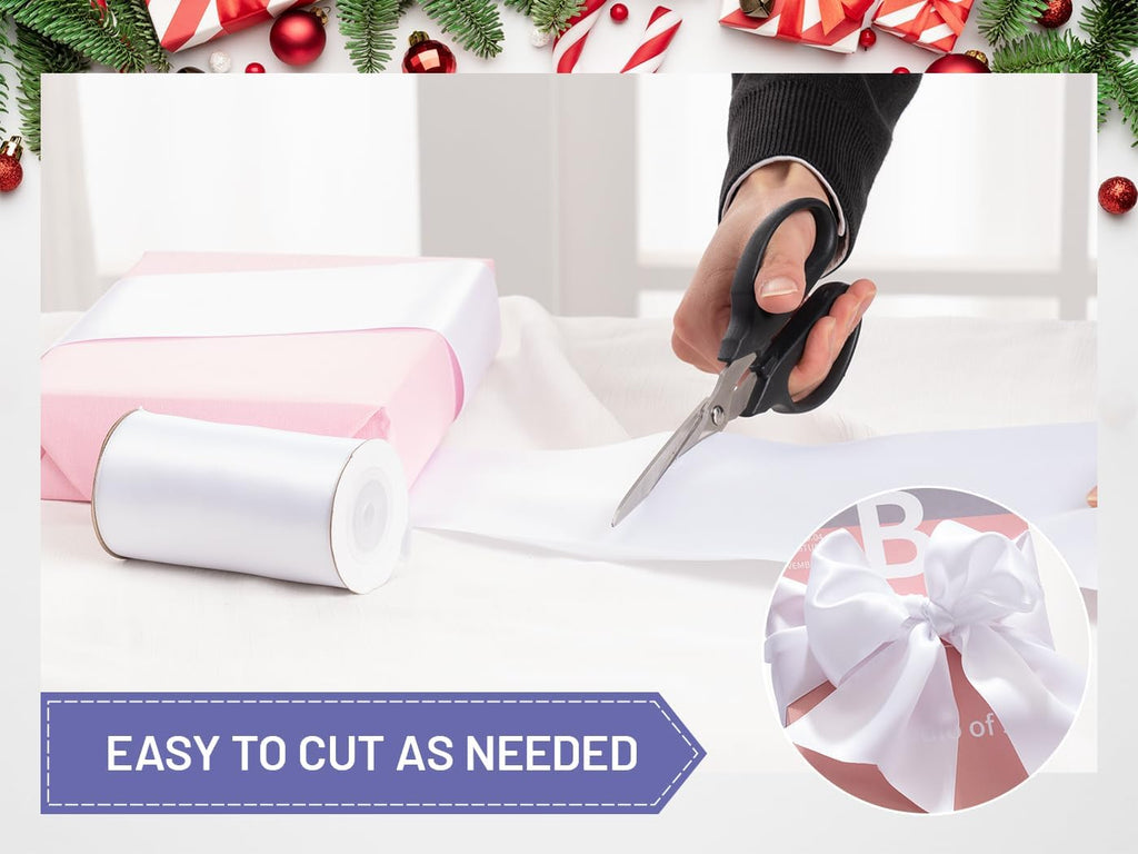 White Satin Ribbon - 4 Inch Double Face for Gift Wrapping & Wedding Decor | 10 Yards
