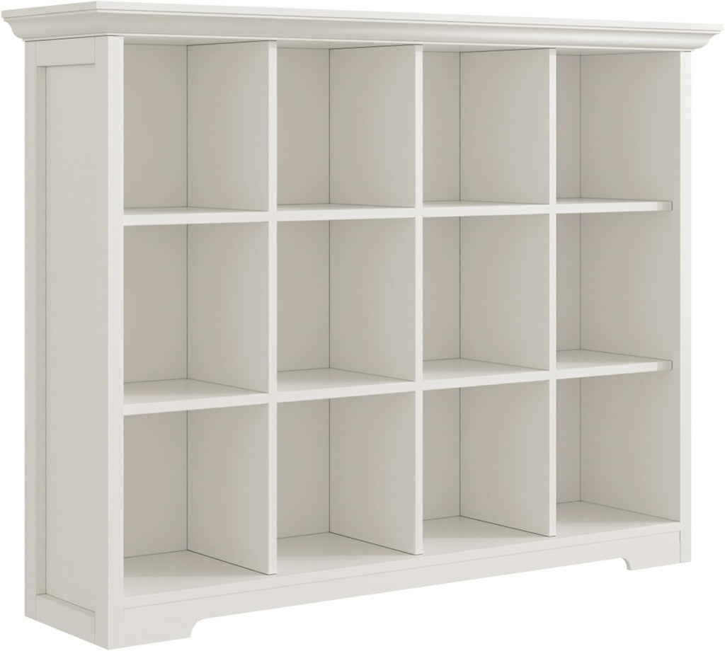 OSCHF Wooden Cube Bookcase - Modern 3-Tier Floor Standing Shelf Cabinet, 12-Cube Design in Warm White