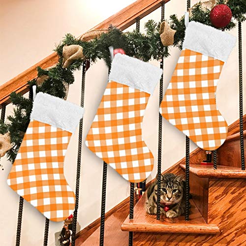 Personalized Orange Plaid Christmas Stocking 18 Inch Holiday Decor - A03