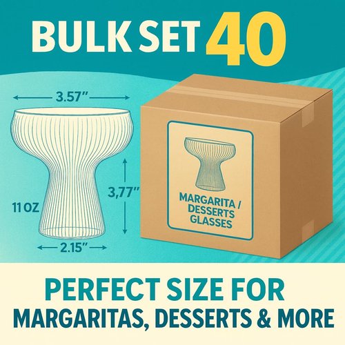Oojami Lunara Clear Plastic Margarita Glasses, 11 oz, Set of 40, Disposable Party Cups for Cocktails (Clear Ripple Ribbed)