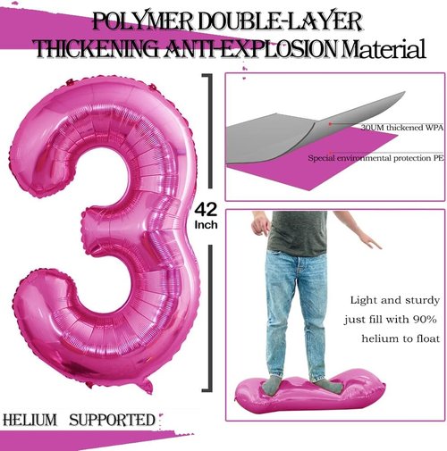 GOER Jumbo 42-Inch Number 13 Balloons - Sweet 13 Birthday Party Decorations in Hot Pink | Helium-Ready