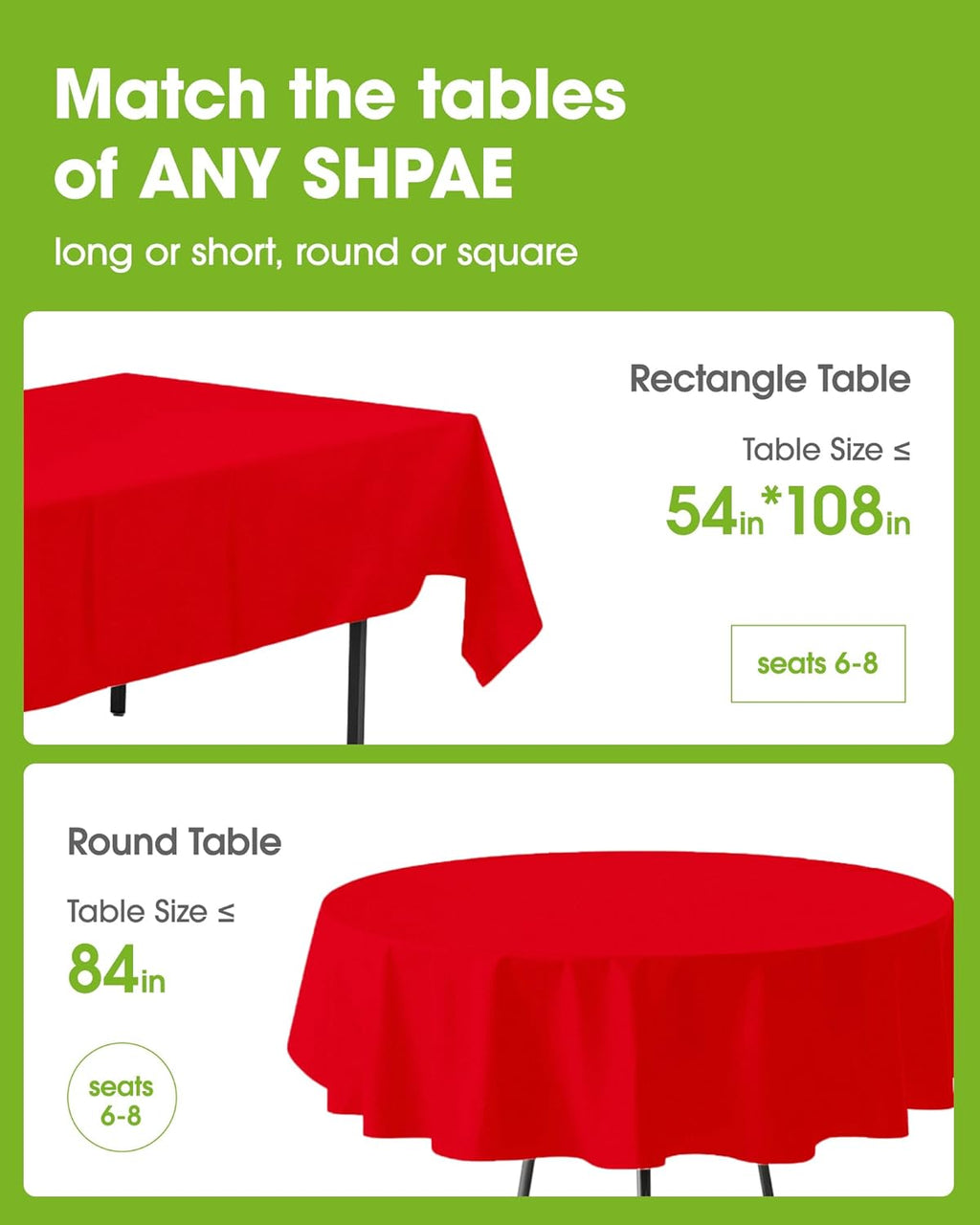 Pureegg Disposable Plastic Table Cloths - 84'' Round, Leakproof & Sturdy, Perfect for Holidays & Events - Red (8 Pack)