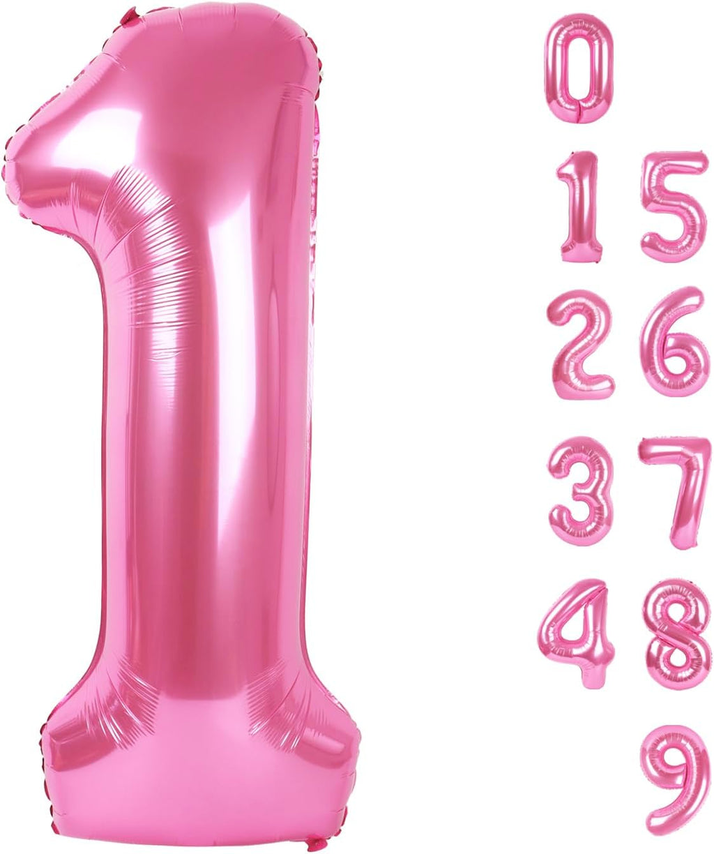 Skiennix Number Balloons - 40 Inch Pink Balloons for 1st Birthday & Baby Shower Decorations