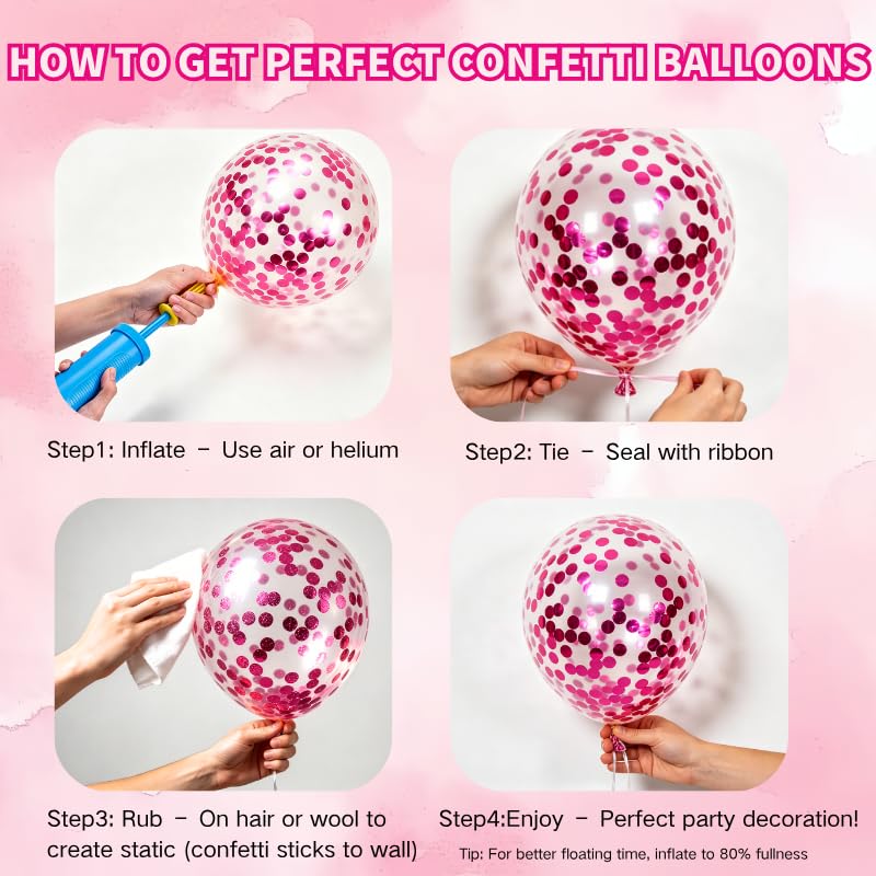 68pcs Heart Balloons Kit - Pink Confetti & Metallic Party Decor