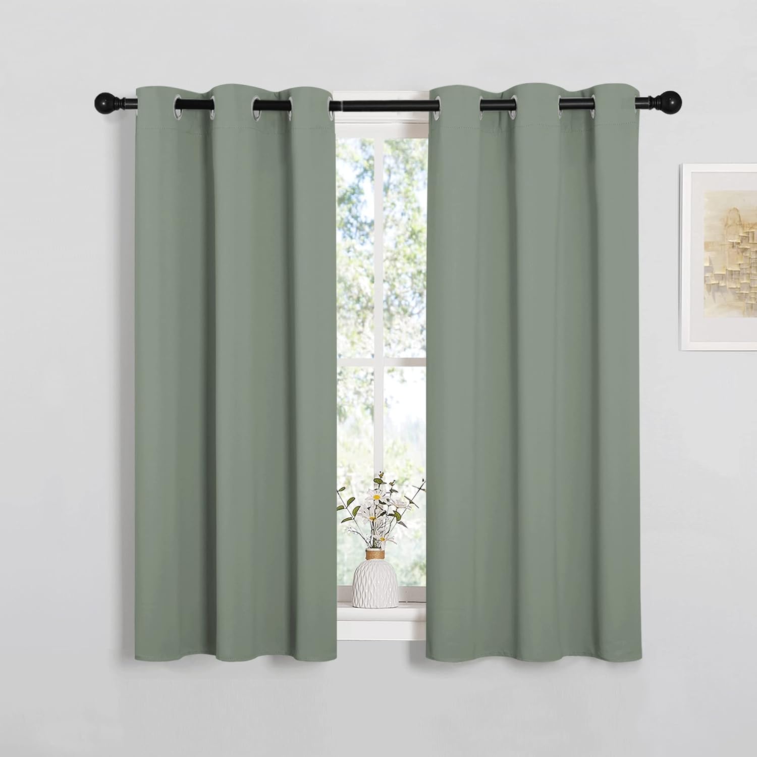 NICETOWN Blackout Curtain Panels - Thermal Insulated Draperies in Greyish Green | 34x45 Inch, 1 Pair