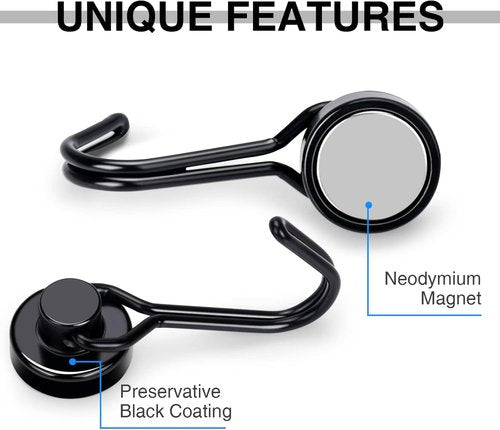 E BAVITE Magnetic Hooks - Heavy Duty 30lbs+ Strong Magnet Set for Home & Kitchen | 6pcs Black