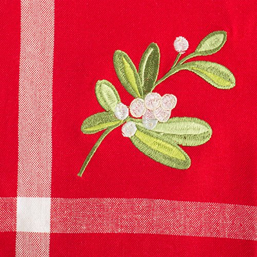 Embroidered Mistletoe Table Runner - 14x72 Inches, Cotton, Holiday Decor