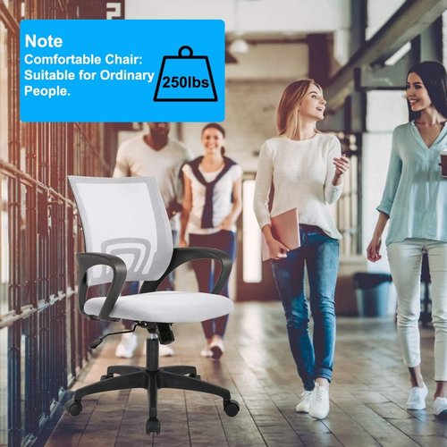 BestOffice Ergonomic Office Chair - Mid-Back Swivel Design with Breathable Backrest & Lumbar Support | Adjustable Height | White | Set of 2