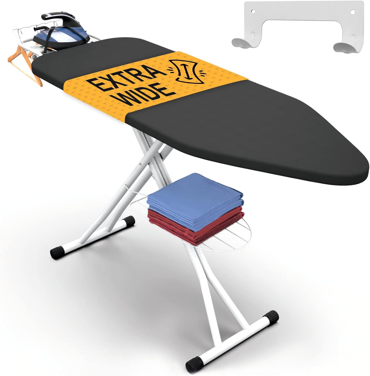 Xabitat Full Size Ironing Board - 57" X 18" with Wall Mount Hanger & Built-In Iron Caddy