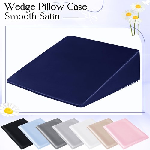 RUDONG M Satin Wedge Pillow Cover 25"x25"x8" - Soft Breathable Zippered Wedge Pillow Case, Machine Washable Pillowcase (Navy Blue, 1 Pack - Pillow Not Included)
