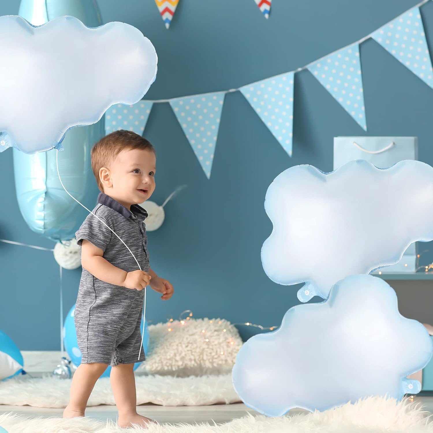 Sumind 28-Inch White Cloud Balloons - Cute Foil Decorations for Birthday, Baby Shower & Wedding Parties (Light Blue)