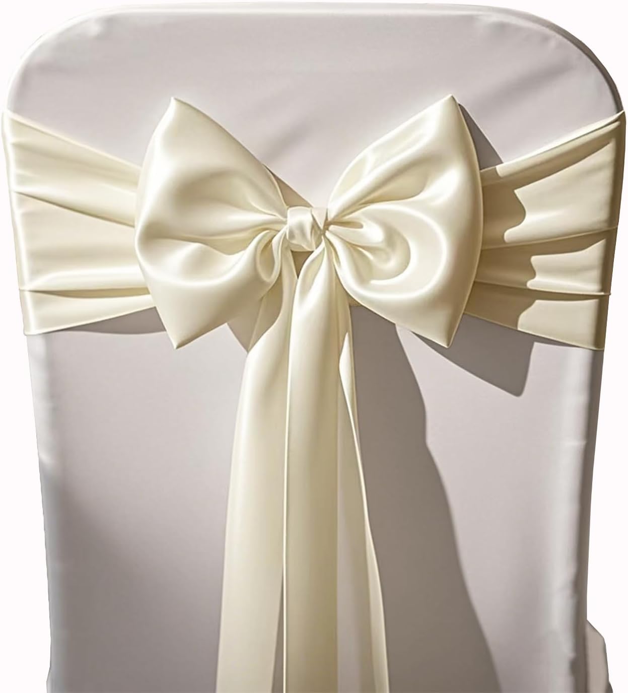 Skiennix Wedding Satin Chair Sashes - Elegant Ivory Bows for Banquet & Event Decor | 7x108 Inch, 50 Pack