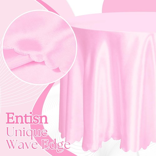 Entisn 6 Pack 120 Inch / 10ft Round Tablecloth, Pink Satin Table Cover for 8-12 Seats, Wrinkle Resistant and Washable Silky Table Cloths for Wedding Party Banquet Events Decoration