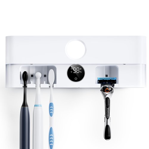 Bitvae Toothbrush Holder, Cleaning and Fast Drying, 5 Toothbrush Slots or Shaver Slot Accessories for Family, LED Smart Screen, Wall Mounted Holders for Bathrooms