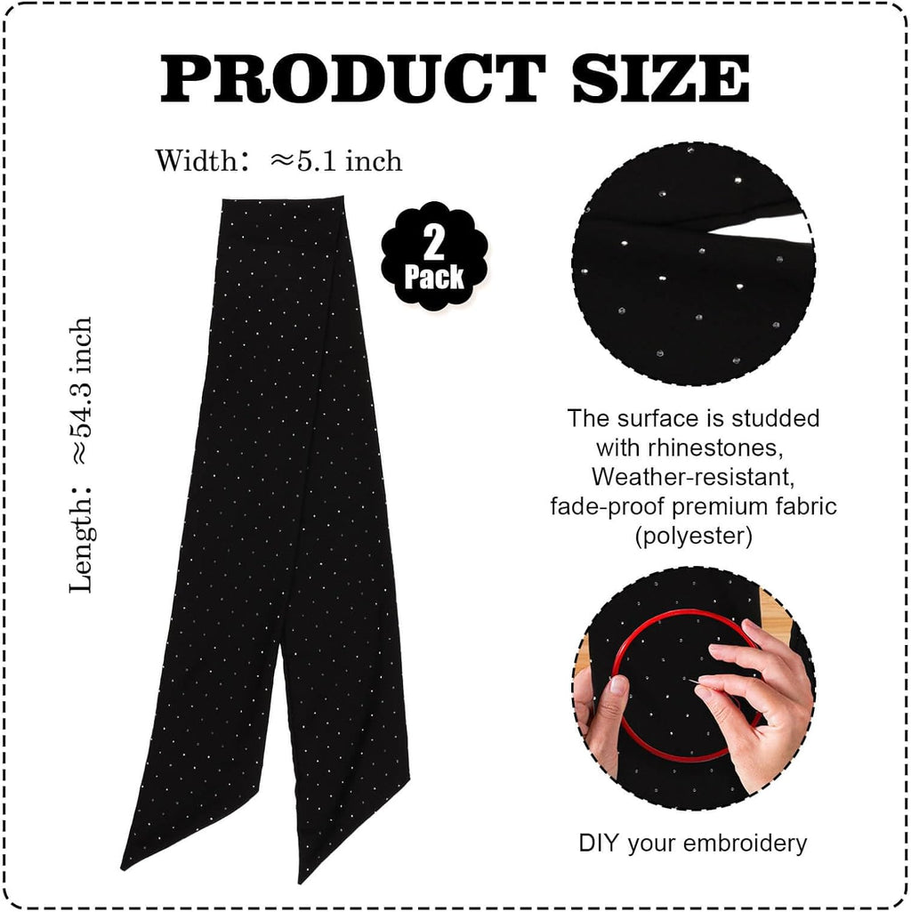 YKW Black Rhinestone Wreath Sash - 2 Pack Sparkle Ribbon for Christmas & Wedding Decor | 54x5 Inch