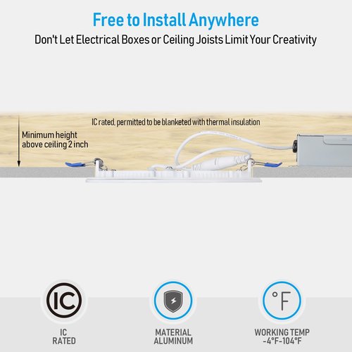 TORCHSTAR 6 Inch Ultra-Thin LED Recessed Light with Junction Box, 2700K Soft White, 12W 100W Eqv. Dimmable Slim LED Downlight, ETL and Energy Star Certified, Pack of 4